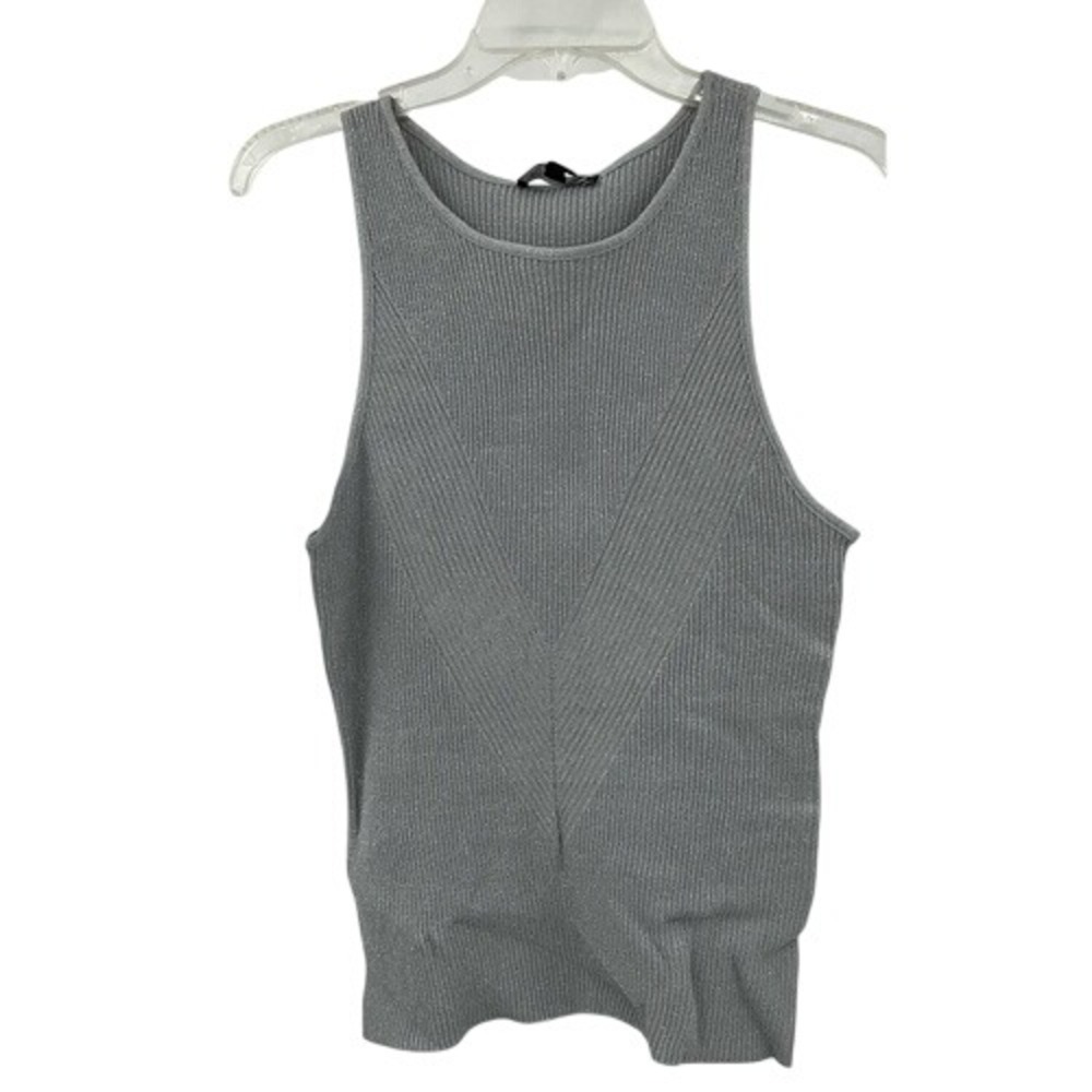 INC International Concepts Silver Metallic Ribbed Knit Tank‎ Top PXL New